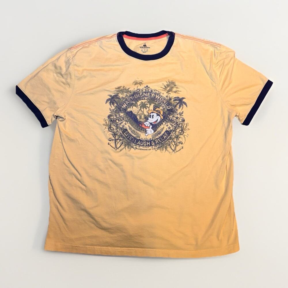 Disney Parks Mickey Mouse Palm Trees Yellow Ringer T-Shirt XXL